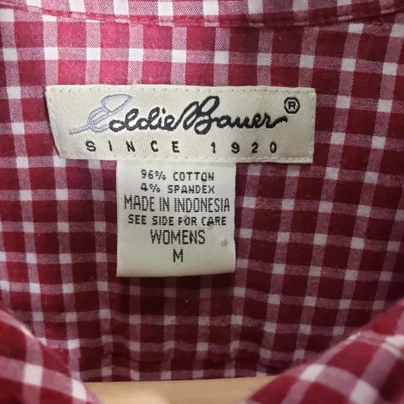 Vintage Eddie Bauer Womens Medium‎ Red Gingham Plaid Button Up Shirt Long - Picture 6 of 6
